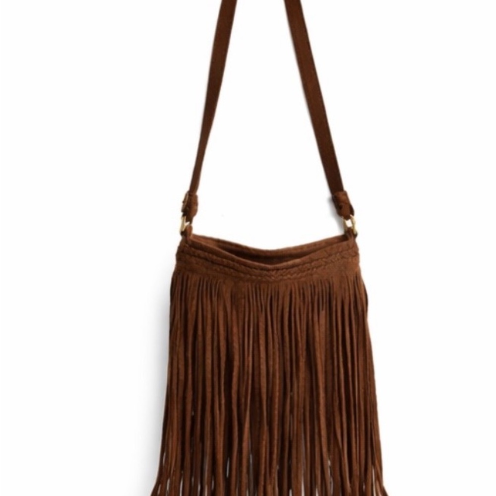 American Eagle Brown Suede Fringe Crossbody Bag Boho Festival Western - Picture 2 of 13